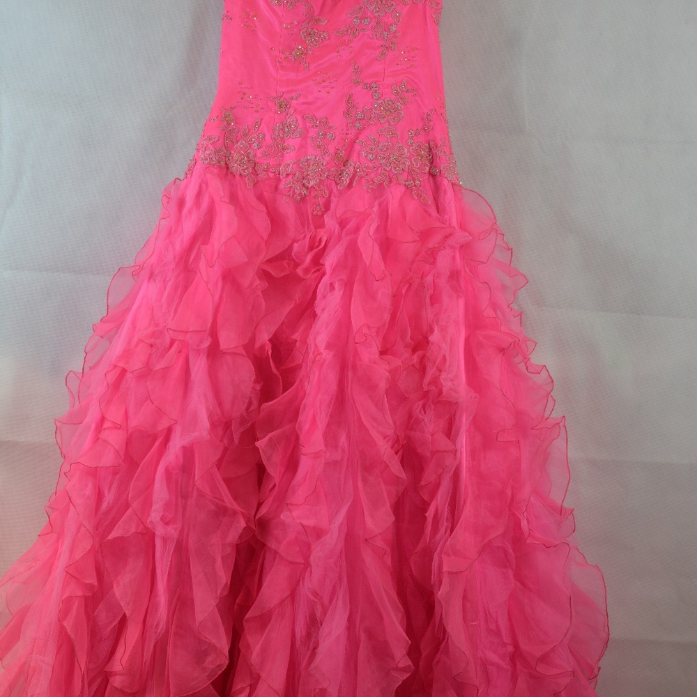 Pink Ruffle Prom Dress SZ 8 - Picture 8 of 12